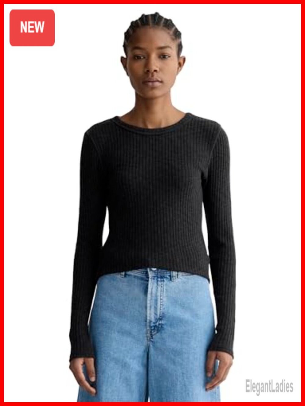 Everlane Cozy Rib Long-Sleeve Tee Slim Fit Crew Neck Pullover Top